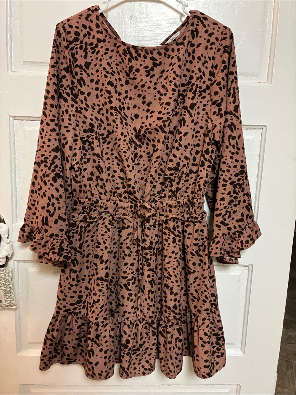 JODIFL Rust Brown Animal Print Long Sleeve Dress